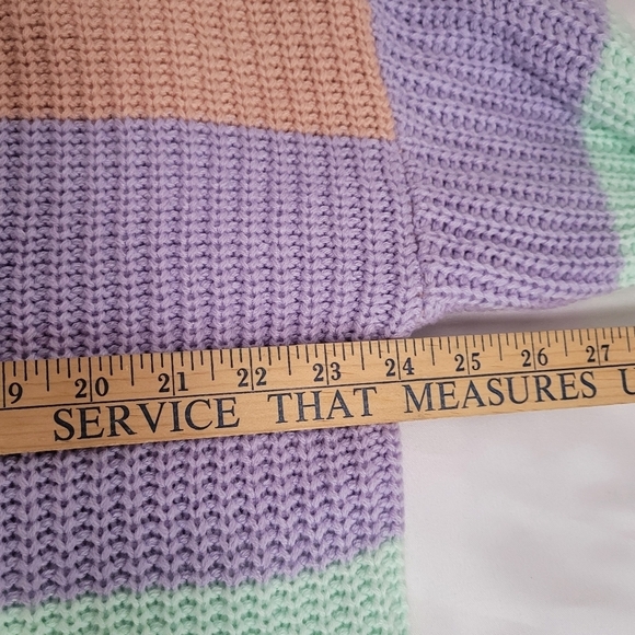 NWT Derek Heart Size L Pastel Cropped Tattered Raw Hem Striped Sweater - Picture 7 of 8